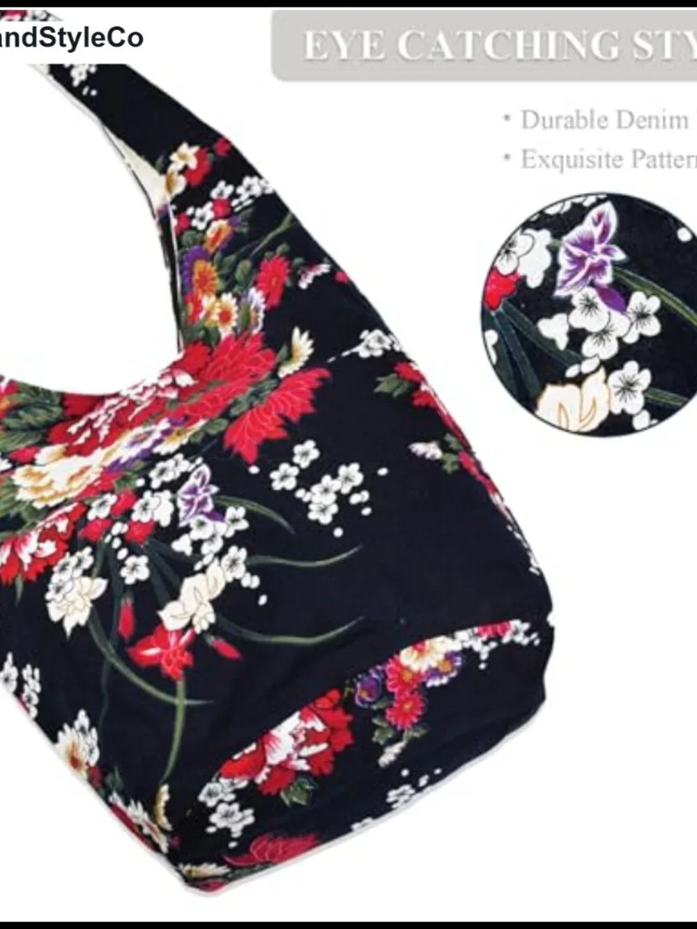 Boho Hobo Shoulder Bag for Women Zipped Cotton Handbag Crossbody Tote